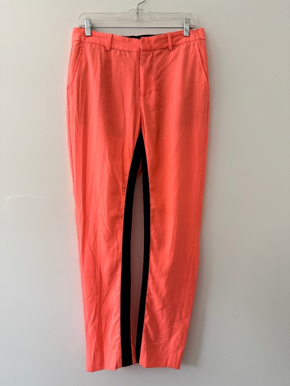 Opening Ceremony Neon Orange Tuxedo Pants Trousers Zip Fly Pockets Tapered Leg